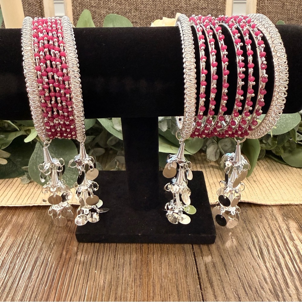 Elegant Silver and Purple Bangles